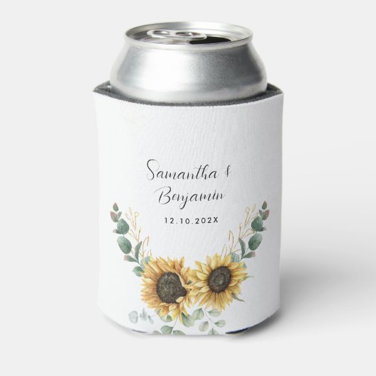 Zonnebloem Eucalyptus bloemenschrift bruiloft guns Blikjeskoeler (Blikje Achterkant)