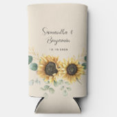 Zonnebloem Eucalyptus Bloemenscript Bruiloft Favor Seltzer Blikjeskoeler (Voorkant)