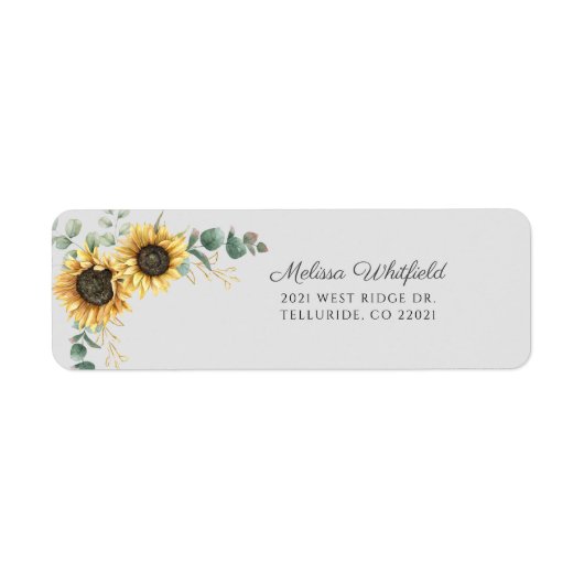 Zonnebloem Eucalyptus Bloemenscript Retouradres Etiket (Voorkant)