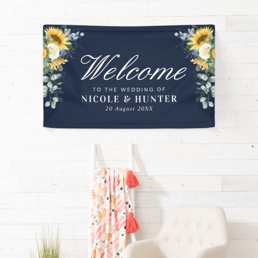 Zonnebloem eucalyptus bloemenwelkom bruiloft spandoek (Insitu)