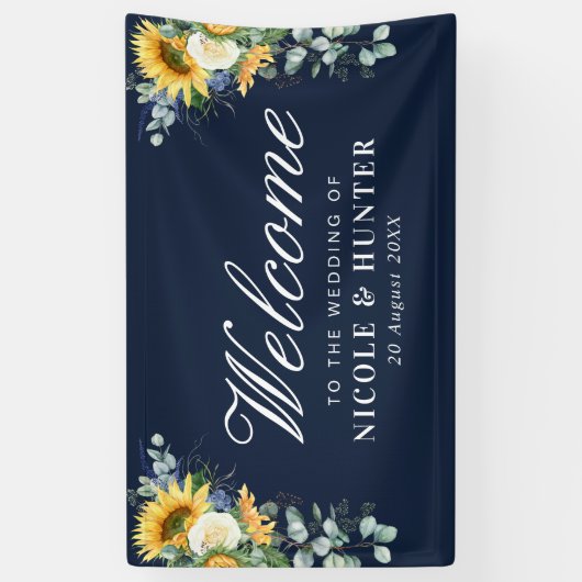 Zonnebloem eucalyptus bloemenwelkom bruiloft spandoek (Verticaal)