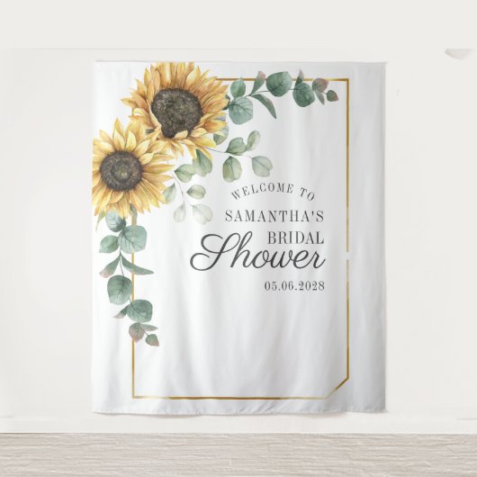 Zonnebloem Eucalyptus Bloemrijke Script Bruidsdouc Wandkleed (Voorkant)