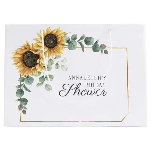 Zonnebloem Eucalyptus Bloemrijke Script Bruiloft F Groot Cadeauzakje (Voorkant)