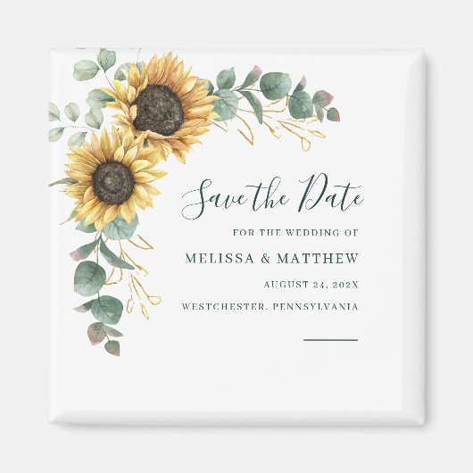 Zonnebloem Eucalyptus Bloemstuk Save The Date Magneet (Voorkant)