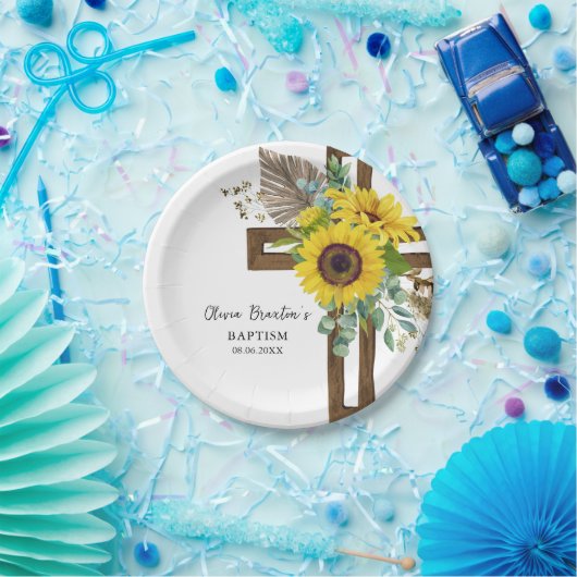 Zonnebloem & Eucalyptus Boho Dooppapier Bord (Feest)