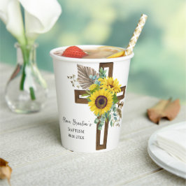 Zonnebloem & Eucalyptus Boho Kruis Doop Papieren Bekers