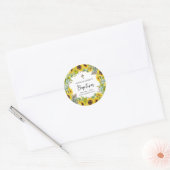 Zonnebloem & Eucalyptus Boho Kruis Doop Ronde Sticker (Envelop)