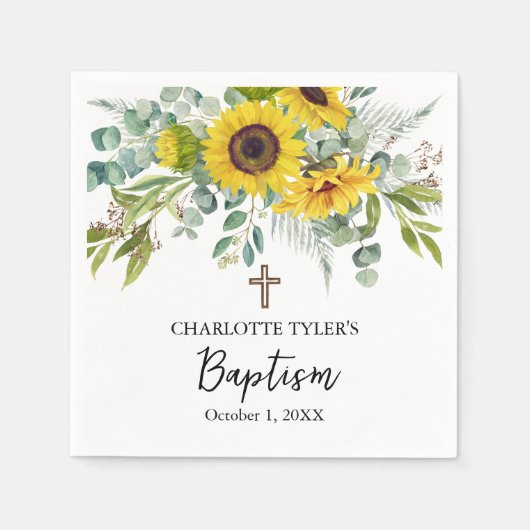 Zonnebloem & Eucalyptus Boho Kruis Doop Servet (Voorkant)