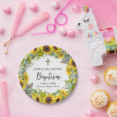 Zonnebloem & Eucalyptus Boho Kruisdoop Papieren Bordje (Feest)