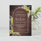 Zonnebloem Eucalyptus Boog QR Code Houten Bruiloft Kaart (Staand voorkant)