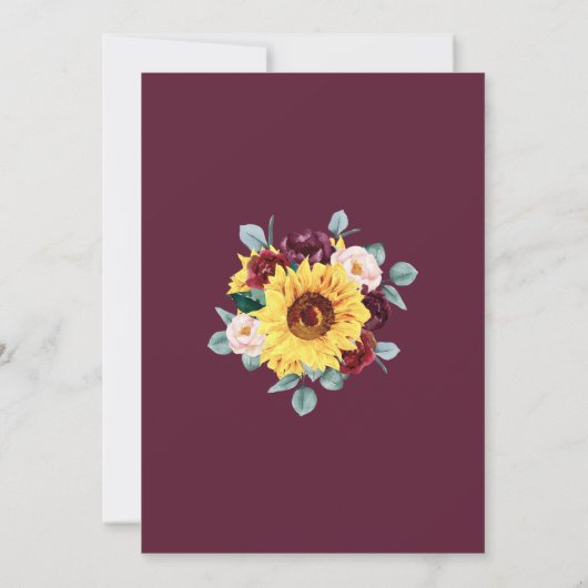 Zonnebloem eucalyptus bordeaux bloesem bruiloft kaart (Achterkant)