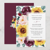 Zonnebloem eucalyptus bordeaux bloesem bruiloft kaart (Voorkant / Achterkant)