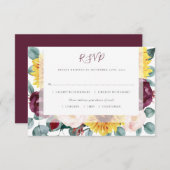 Zonnebloem eucalyptus bordeaux bloesem bruiloft RSVP kaartje (Voorkant / Achterkant)
