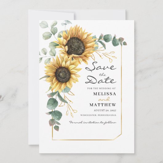 Zonnebloem Eucalyptus Botanische hete Floral Save The Date (Voorkant)