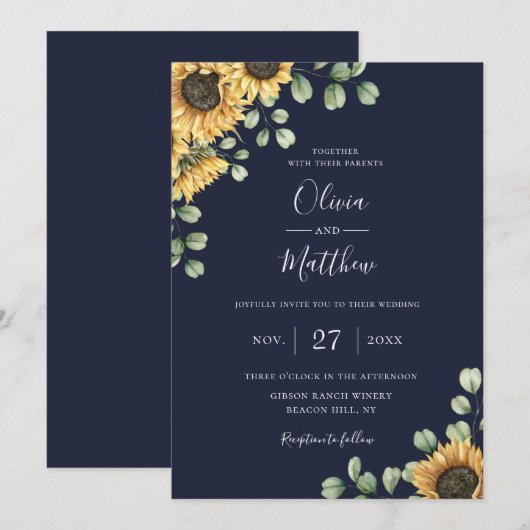 Zonnebloem Eucalyptus Botanische Marine Blauwe Bru Kaart (Voorkant / Achterkant)