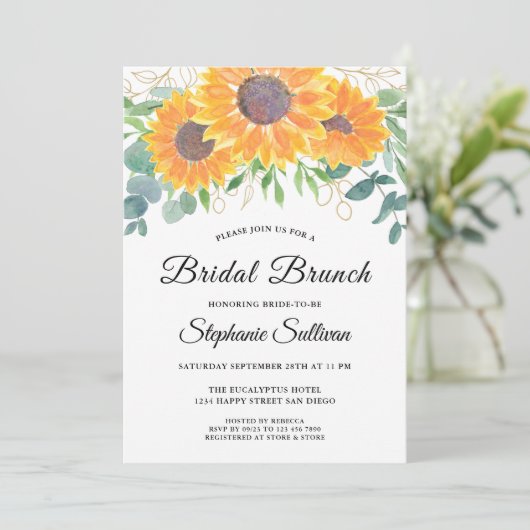 Zonnebloem Eucalyptus Bridal Brunch Kaart (Staand voorkant)