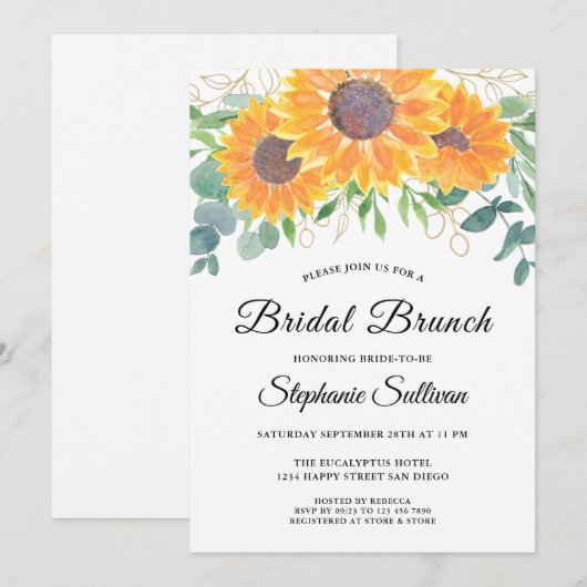 Zonnebloem Eucalyptus Bridal Brunch Kaart (Voorkant / Achterkant)