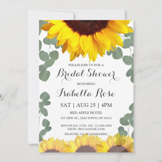 Zonnebloem Eucalyptus Bridal Shower Invitations Kaart (Voorkant)