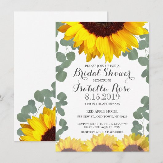 Zonnebloem Eucalyptus Bridal Shower Invitations Kaart (Voorkant / Achterkant)