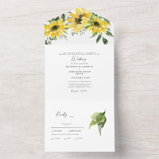 Zonnebloem Eucalyptus Bride Parents Weddenschap All In One Uitnodiging (Binnen)