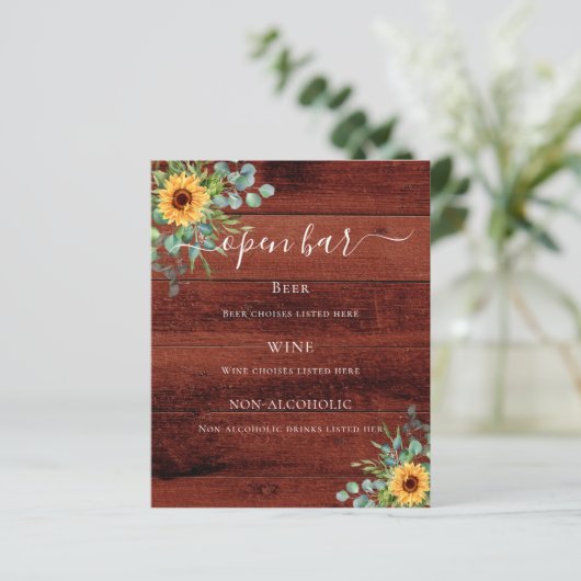 Zonnebloem Eucalyptus brown wood bar menu (Staand voorkant)