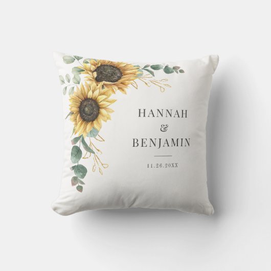 Zonnebloem Eucalyptus Bruidspaar met Bloemen Kussen (Voorkant)