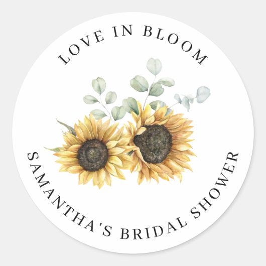 Zonnebloem Eucalyptus Bruiloft Bridal Shower Ronde Sticker (Voorkant)
