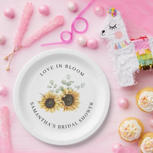 Zonnebloem Eucalyptus Bruiloft Bruidsfeest Papieren Bordje (Feest)