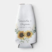 Zonnebloem eucalyptus bruiloft gunst flesjeskoeler (Voorkant)