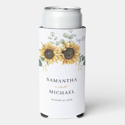 Zonnebloem Eucalyptus bruiloft gunst groen Seltzer Blikjeskoeler (Seltzer Achterkant)