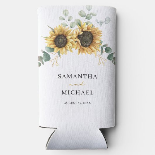 Zonnebloem Eucalyptus bruiloft gunst groen Seltzer Blikjeskoeler (Achterkant)