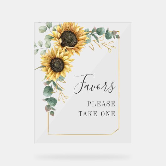 Zonnebloem Eucalyptus bruiloft gunsten Acryl Bord (Voorkant)