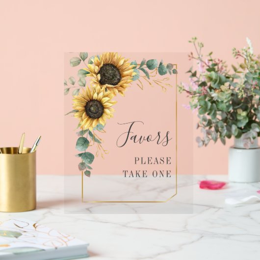 Zonnebloem Eucalyptus bruiloft gunsten Acryl Bord (Huwelijk)