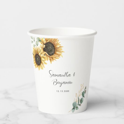 Zonnebloem eucalyptus bruiloft papieren bekers (Achterkant)