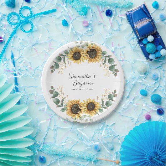 Zonnebloem eucalyptus bruiloft papieren bordje (Feest)