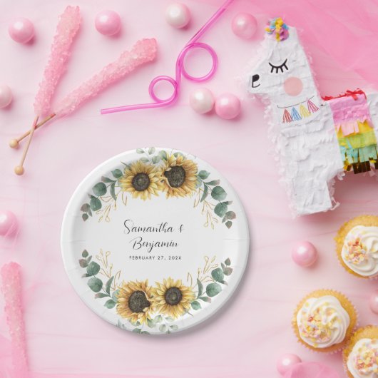 Zonnebloem eucalyptus bruiloft papieren bordje (Feest)