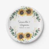 Zonnebloem eucalyptus bruiloft papieren bordje (Voorkant)
