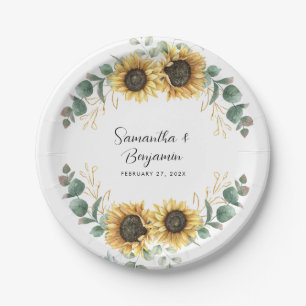 Zonnebloem eucalyptus bruiloft papieren bordje