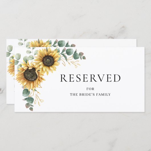 Zonnebloem Eucalyptus Bruiloft Reservatiekaart met (Voorkant / Achterkant)
