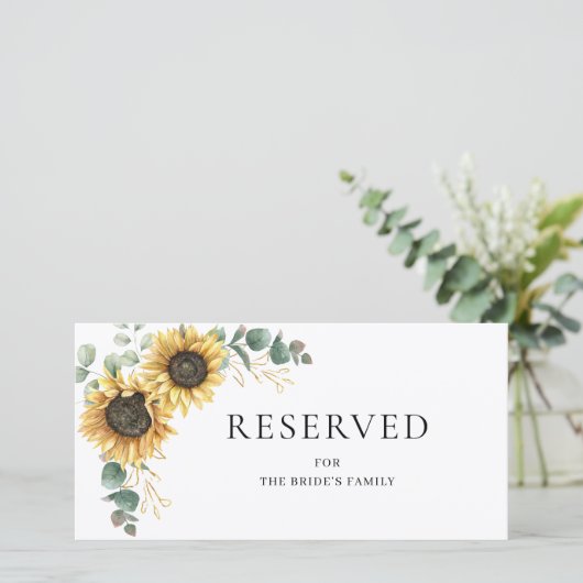 Zonnebloem Eucalyptus Bruiloft Reservatiekaart met (Staand voorkant)