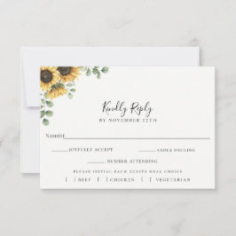 Zonnebloem Eucalyptus Bruiloft RSVP Maaltijd Keuze Kaartje