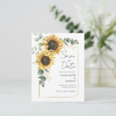 Zonnebloem Eucalyptus Bruiloft Save The Date (Staand voorkant)