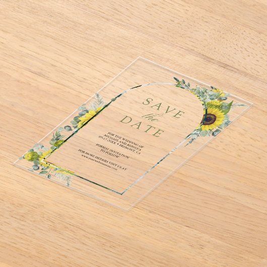 Zonnebloem Eucalyptus bruiloft Save the Date Acryl Uitnodigingen (Laagn)