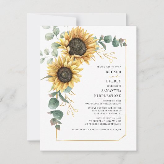 Zonnebloem Eucalyptus Brunch Bruisende Bruiloft Br Kaart (Voorkant)