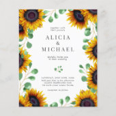 Zonnebloem eucalyptus budget bruiloft uitnodiging flyer (Voorkant)