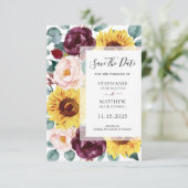 Zonnebloem Eucalyptus Burgundy Blush Photo Weddens Save The Date (Staand voorkant)