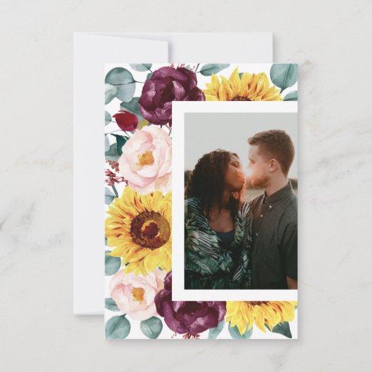 Zonnebloem Eucalyptus Burgundy Blush Photo Weddens Save The Date (Achterkant)