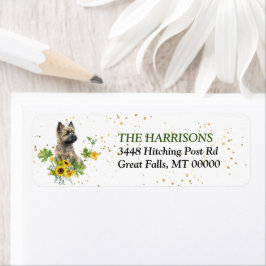 Zonnebloem Eucalyptus Cairn Terrier retouradres Etiket