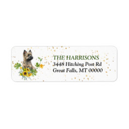 Zonnebloem Eucalyptus Cairn Terrier retouradres Etiket