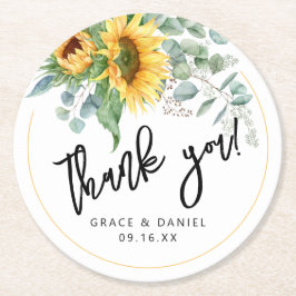 Zonnebloem Eucalyptus Dank je Trouw Geschenk Ronde Kartonnen Onderzetter